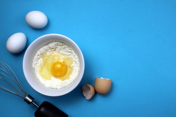 Preparation for the cake on a blue background