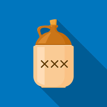 Retro Moonshine Jug Flat Icon Long Shadow Vector Illustration.