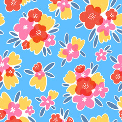 Linocut floral seamless pattern illustration