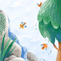 Paradise natural landscape illustration © Stolenpencil