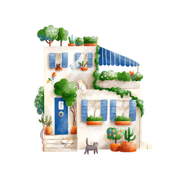 Tiny southern house with plants and cats