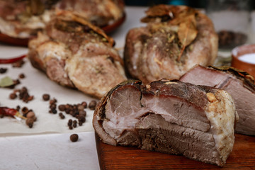 baked meat with specialties in the oven