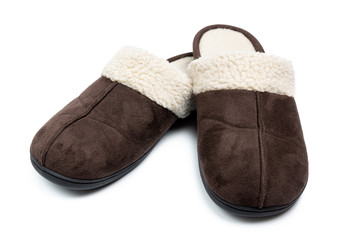 Pair of man brown warm shoes isolated on white background