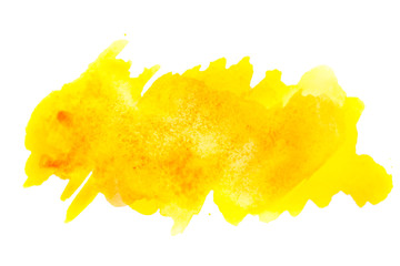 Yellow watercolor blot on white isolated background.