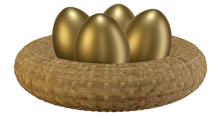 Ostereier in goldenen Farben, Osterkorb, Dekoration zum Fest