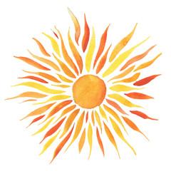 Summer Card with Sun on a White Background.  Illustration. Flat Style. Sunrise and Sunset. Decorative Summer Design. Cards, Posters, Banners