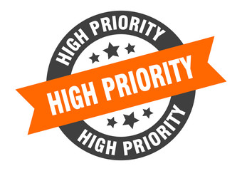 high priority sign. high priority round ribbon sticker. high priority tag