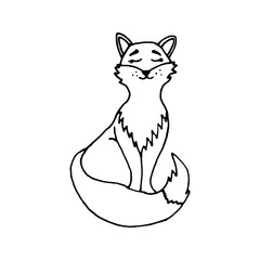 Obraz premium Sleeping fox design element. Сoncept nature, wildlife. Hand drawn vector illustration in doodle style outline drawing isolated on white background.