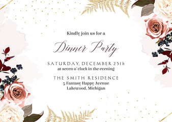 Moody boho chic wedding vector bouquet card. © lavendertime