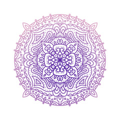 Round violet gradient mandala isolated on white background. boho mandala in purple colors. Mandala with abstract patterns. Yoga template