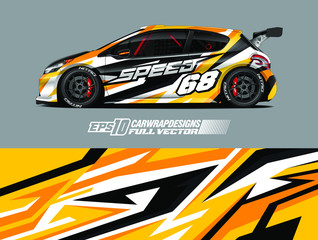 Fototapeta premium Car wrap decal graphic design. Abstract stripe racing background designs for wrap cargo van, race car, pickup truck, adventure vehicle. Full vector Eps 10