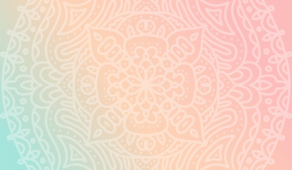 Dreamy tender gradient wallpaper with mandala pattern. horizontal background for meditation poster, banner for yoga school