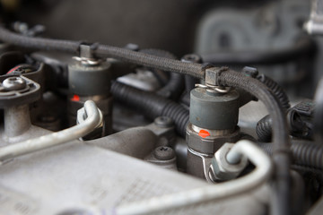 close up of diesel engine fuel injection nozzle