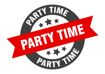 party time sign. party time round ribbon sticker. party time tag