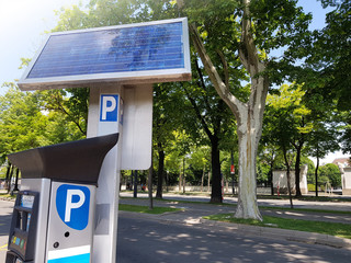 Parking machine equipment with solar cell battery for recharging from solar energy light....
