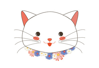 Cute White Kitten Blep Face with Flower Collar