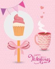 happy valentines day with cup coffee and decoration