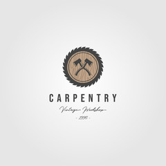 grinding carpentry service logo with ax vintage retro illustration