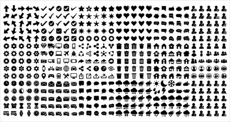 Mega set of icons in trendy line style. Arrow, Business, bubble chat, Check mark, device gadget, home, love, mail, user, setting and weather. Big set Icons collection. Vector illustration