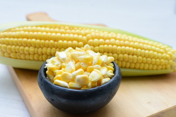  fresh organic corn in leaf, shelled and in pieces