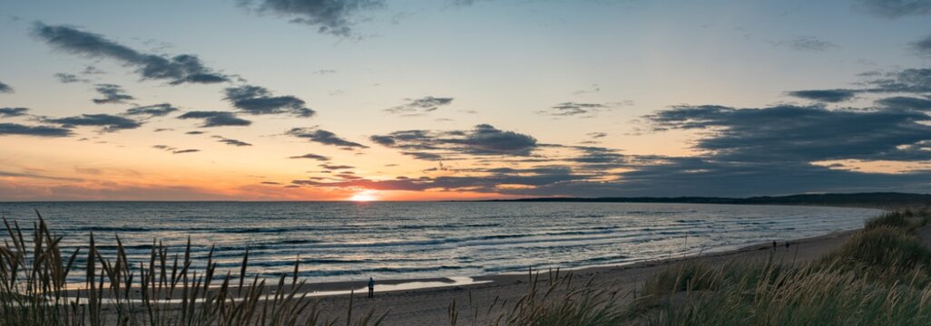 Beautiful Setting sun at beach Tylosand Halmstad, one of Swedens most popular beaches. 