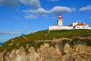 Fototapeta na wymiar View of Cabo da Roca, a tourist attraction in the municipality of Sintra, Portugal, and the most western point of continental Europe, with the lighthouse seen in the background