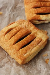 Delicious fresh strudel with cherries and apples