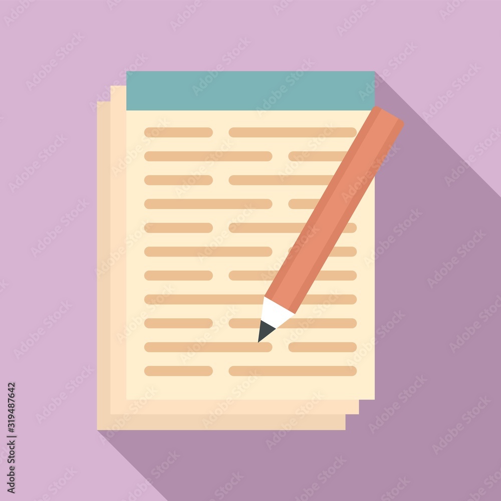 Poster pen paper notebook icon. flat illustration of pen paper notebook vector icon for web design