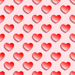 Seamless vector pattern with red hearts on pink background. Heart background for valentine\'s day