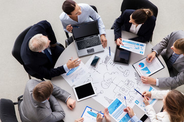 planning, strategy and corporate concept - business team with scheme meeting and discussing problem...