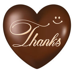 ハートチョコにチョコペンでメッセージ「Thanks」バレンタイン