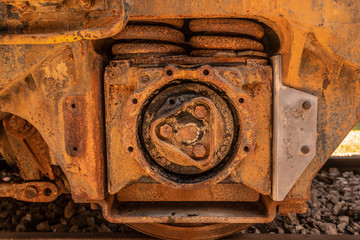 wheel of old train machinery