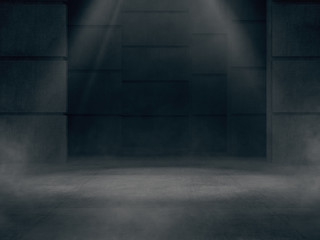 Concrete room for product showcase with light spot on background, abstract space background.3D rendering