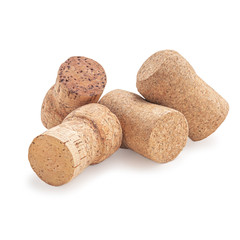 Grapes wine bottle corks Isolated on white background. Wooden Cork Close up. Flat lay