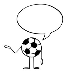Obraz premium Vector illustration of cartoon soccer or football ball character with speech bubble .Sport advertisement or marketing design.