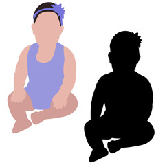  white background, baby sitting, flat style, silhouette