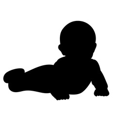  white background, black silhouette baby lies