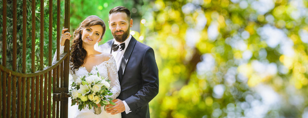 beautiful bride and groom in the nature