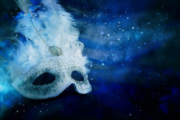 watercolor style and abstract image of elegant venetian, mardi gras mask