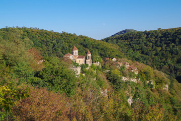 Fototapeta na wymiar Monastery Motsameta, located on the picturesque mountain over the Rioni River. Georgia, Imereti region, near Kutaisi