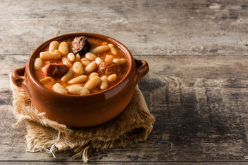 Typical Spanish fabada asturiana.Copy space