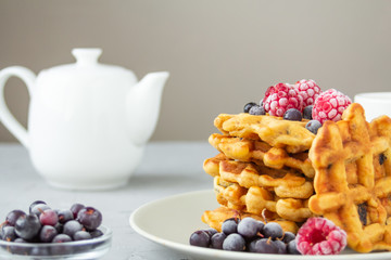 Carrot Waffles with Dried Fruits and Berries
