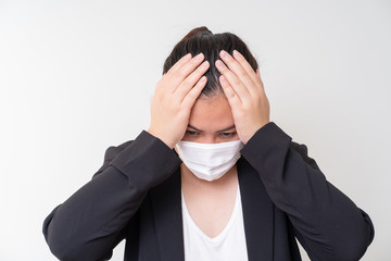 Asian women wearing surgical face mask to prevent flu disease Corona virus and PM 2.5 dust