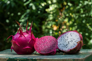 Dragon fruit or pitahaya on blurred background