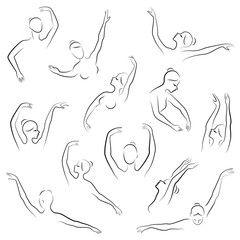 Women s hands. Beautiful graceful silhouettes of hands and head of a lady. Collection. Vector illustration of a set