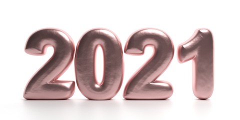 2021 new year. pink pastel color balloon numbers on white. 3d illustration