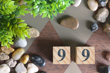 Number 99, Rating, Award, Design with number cube colorful stone in natural concept.