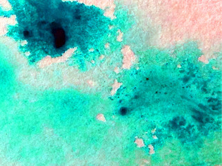 Watercolor abstract bright colorful textural background handmade . Painting of sky and clouds during sunset . Modern seascape . Shine