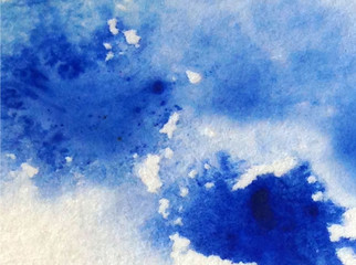 Watercolor abstract bright colorful textural background handmade . Painting of sky and clouds during sunset . Modern seascape . Shine