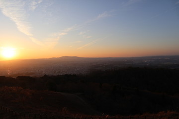 Obraz premium 若草山からの夕日